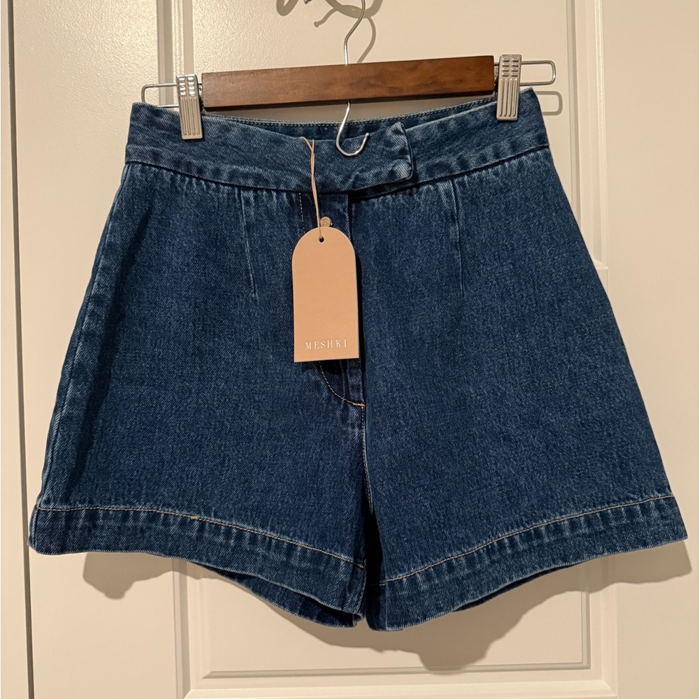 Meshki Abel Dark Blue High-Waist Denim Shorts